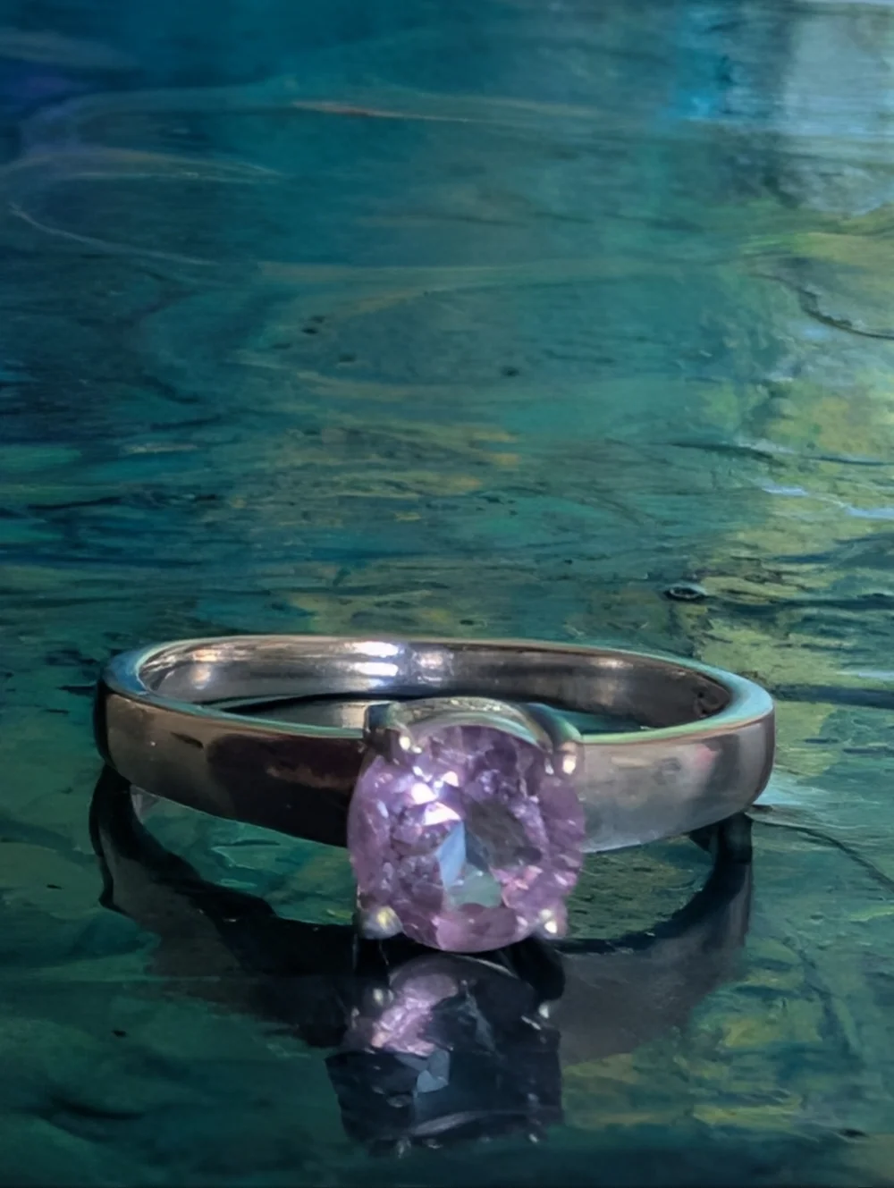 🆕 Solid Sterling Silver Solitaire Genuine Amethyst Ring In Size 7